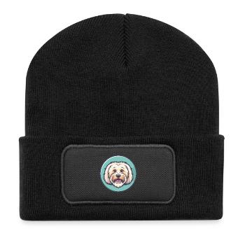 Coton De Tulear Chien Race Dessin animé Kawaii Clipart - Beanie recyclé à patch - noir - Devant
