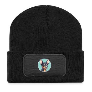 English Toy Terrier Dog Breed Funny Cartoon Kawaii - Recycled Patch Beanie - black - Front