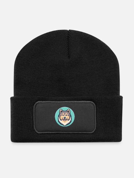 Eurasier Hund Rasse Bunt Karikatur Kawaii Clipart - Recycelte Patch Beanie - Schwarz