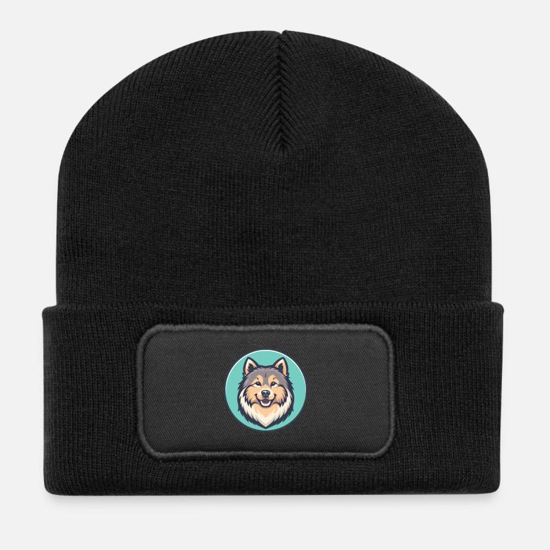 Eurasier Hund Rasse Bunt Karikatur Kawaii Clipart - Recycelte Patch Beanie - Schwarz