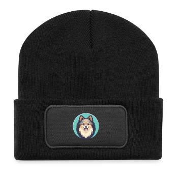 Spitz allemand chien race dessin animé Kawaii Clipart animal de compagnie - Beanie recyclé à patch - noir - Devant