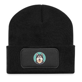 Kamchatka traîneau chien race dessin animé Kawaii Clipart - Beanie recyclé à patch - noir - Devant
