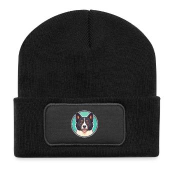 Karelischer Bär Hund Rasse Cartoon Kawaii Clipart Haustier - Recycelte Patch Beanie - Schwarz - Vorne