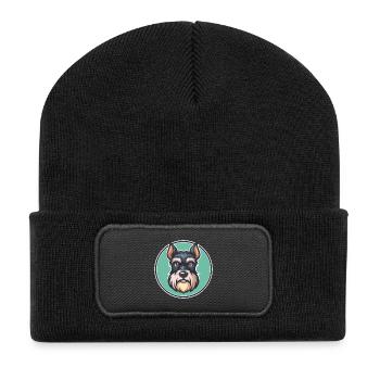Miniatur Schnauzer Hund Rasse Lustige Karikatur Kawaii - Recycelte Patch Beanie - Schwarz - Vorne