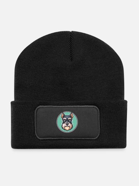Miniatur Schnauzer Hund Rasse Lustige Karikatur Kawaii - Recycelte Patch Beanie - Schwarz