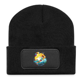Colorful illustration of a kite surfer - Recycled Patch Beanie - black - Front