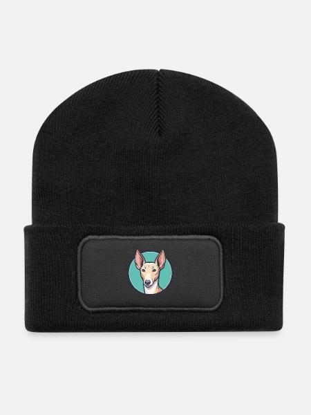 Podenco Valenciano Hunderasse Karikatur Kawaii - Recycelte Patch Beanie - Schwarz