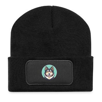 Sibérien Laïka Chien Race Dessin animé Kawaii Clipart - Beanie recyclé à patch - noir - Devant