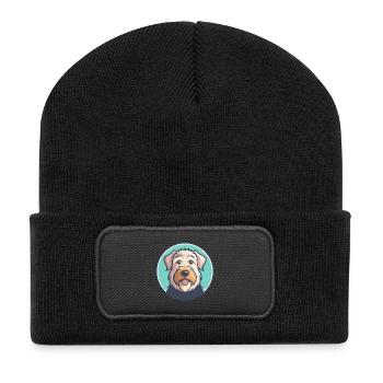 Pelage doux Wheaten Terrier Chien Race Dessin animé Animal de compagnie - Beanie recyclé à patch - noir - Devant