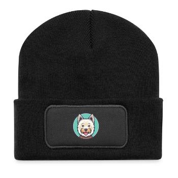 Westie Hund Rasse Cartoon Kawaii Clipart Tier Haustier - Recycelte Patch Beanie - Schwarz - Vorne