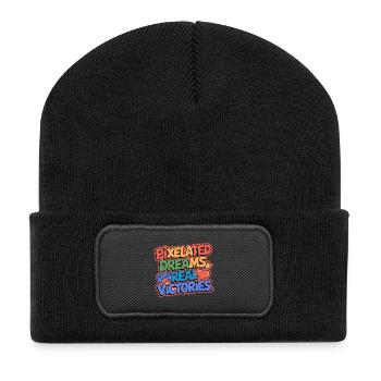 PIXELIGE TRÄUME, ECHTE SIEGE, SPIELE - Recycelte Patch Beanie - Schwarz - Vorne