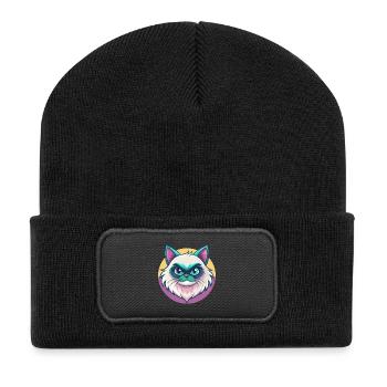 Himalayan Chat Race Dessin Animé Kawaii Animal Animal Pet - Beanie recyclé à patch - noir - Devant
