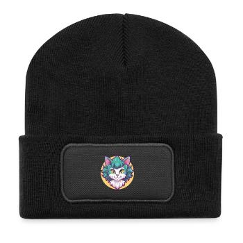 Laperm Chat Race Dessin Animé Kawaii Animal Pet - Beanie recyclé à patch - noir - Devant