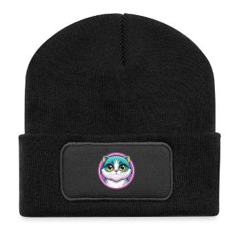 Schottisch Falten Katze Rasse Karikatur Kawaii Tier Haustier - Recycelte Patch Beanie - Schwarz - Vorne