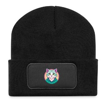 Chat droit écossais race dessin animé Kawaii Animal - Beanie recyclé à patch - noir - Devant