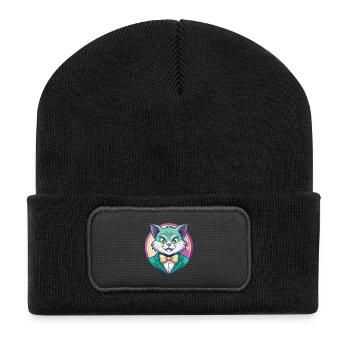 Minuet Cat Breed Cartoon Kawaii Animal Pet - Recycled Patch Beanie - black - Front