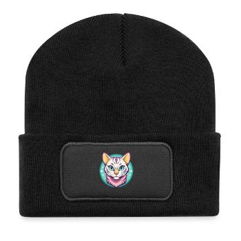 Schnee Bengalen Katze Rasse Karikatur Kawaii Tier Haustier - Recycelte Patch Beanie - Schwarz - Vorne