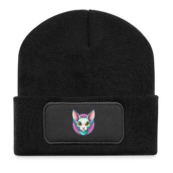 Cornish Rex Katzenrasse Karikatur Kawaii Tier Haustier - Recycelte Patch Beanie - Schwarz - Vorne