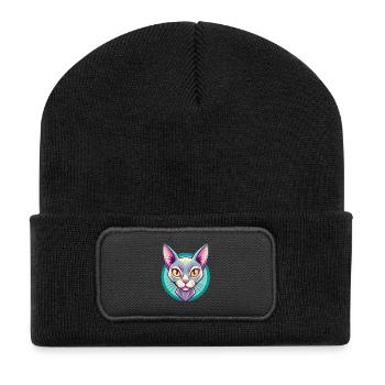 Bombay Katzenrasse Karikatur Kawaii Tier Haustier - Recycelte Patch Beanie - Schwarz - Vorne