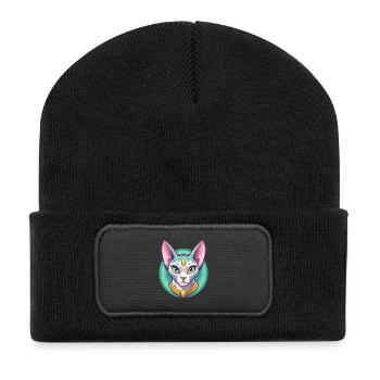 Egyptian Mau Cat Breed Cartoon Kawaii Animal Pet - Recycled Patch Beanie - black - Front