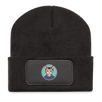 Asiatische Katzenrasse Karikatur Kawaii Tier Haustier - Recycelte Patch Beanie - Dunkelgrau - Vorne