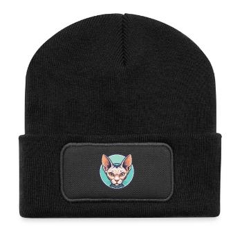 Donskoy Cat Breed Cartoon Kawaii Animal Pet - Recycled Patch Beanie - black - Front
