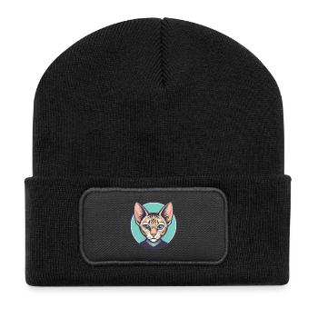 German Rex Cat Breed Cartoon Kawaii Animal Pet - Recycled Patch Beanie - black - Front