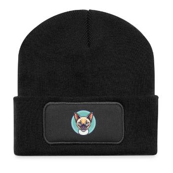Chat thaïlandais race dessin animé Kawaii Animal Pet - Beanie recyclé à patch - noir - Devant