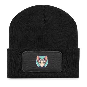 Sphynx Chat Race Dessin Animé Kawaii Animal Pet - Beanie recyclé à patch - noir - Devant