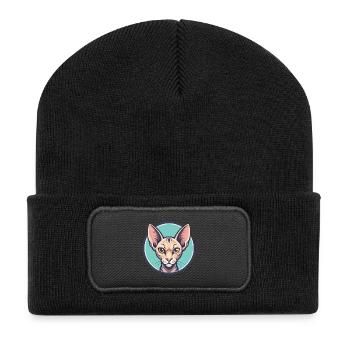 Orientalische Katzenrasse Karikatur Kawaii Tier Haustier - Recycelte Patch Beanie - Schwarz - Vorne