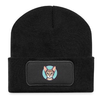 Singapura Katzenrasse Karikatur Kawaii Tier Haustier - Recycelte Patch Beanie - Schwarz - Vorne
