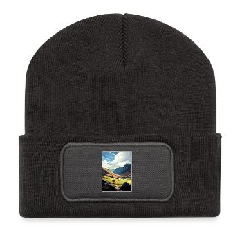 Clwydian Range Anob Vintage Reiseposter Souvenir - Recycelte Patch Beanie - Dunkelgrau - Vorne