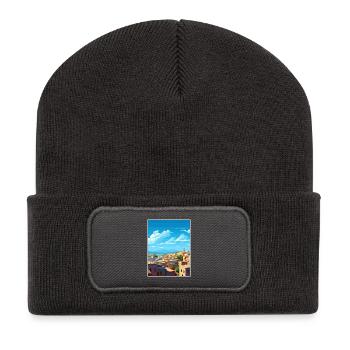 Fès Maroc Affiche de voyage Souvenir Carte Postale Peinture - Beanie recyclé à patch - charbon - Devant