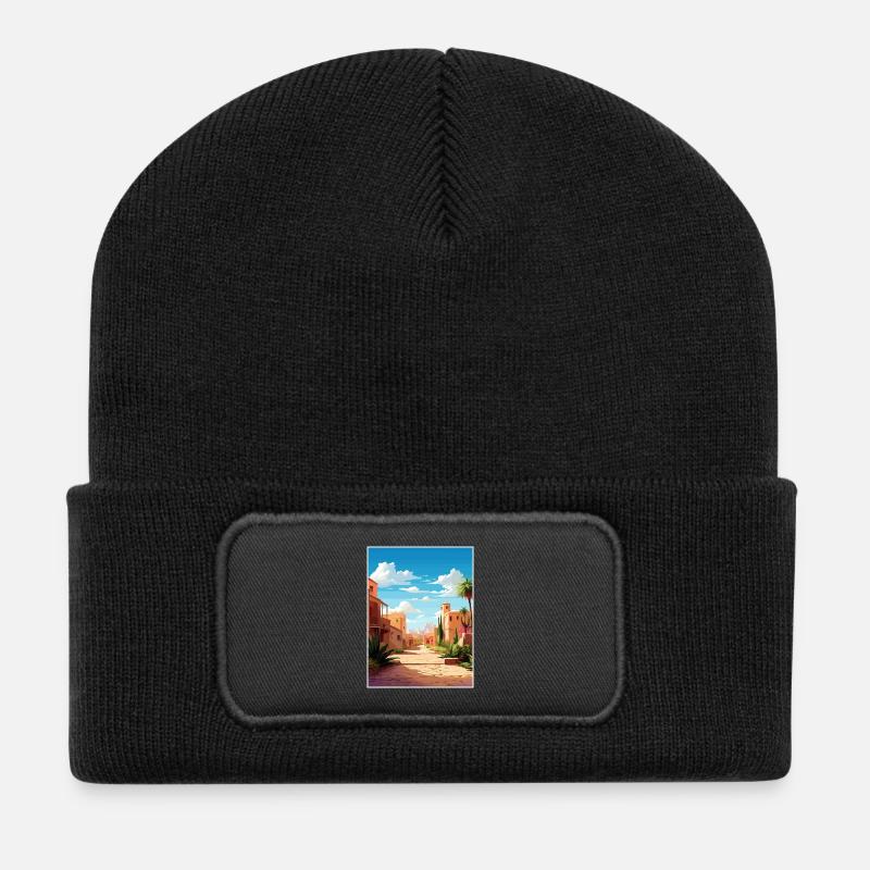Marrakech Maroc Affiche de voyage Peinture Souvenir WPA - Beanie recyclé à patch - noir