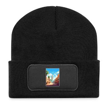 Casablanca Marokko Reiseposter Souvenir Farbe WP - Recycelte Patch Beanie - Schwarz - Vorne
