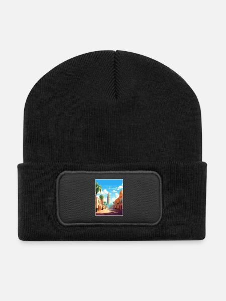 Casablanca Maroc Affiche de voyage Souvenir Peinture WP - Beanie recyclé à patch - noir