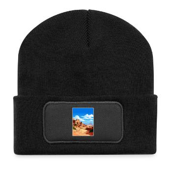 Aït Benhaddou Morocco Travel Poster Souvenir WPA - Recycled Patch Beanie - black - Front