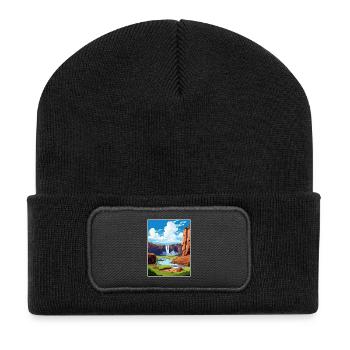 Ouzoud Waterfalls Morocco Travel Poster Souvenir - Recycled Patch Beanie - black - Front