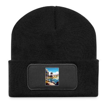 Hampi India Travel Poster Souvenir Postcard Paint - Recycled Patch Beanie - black - Front