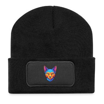 Korat Chat Race Dessin Animé Kawaii Animal Pet - Beanie recyclé à patch - noir - Devant
