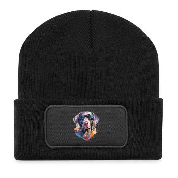 Weimaraner mit Sonnenbrille - Recycelte Patch Beanie - Schwarz - Vorne