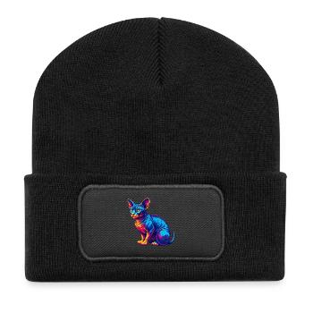 Donskoy Katze Rasse Karikatur Kawaii Tier Haustier - Recycelte Patch Beanie - Schwarz - Vorne