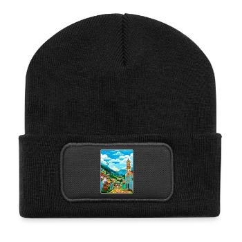 Ouro Preto Brasilien Reiseposter Souvenirfarbe WPA - Recycelte Patch Beanie - Schwarz - Vorne