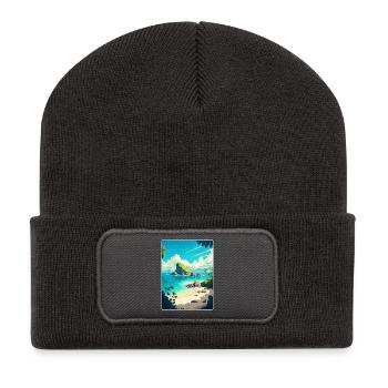 Bali Indonésie Voyage Affiche Souvenir Peinture WPA - Beanie recyclé à patch - charbon - Devant