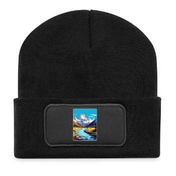 Monte Fitz Roy Voyage Affiche Peinture Souvenir WPA - Beanie recyclé à patch - noir - Devant
