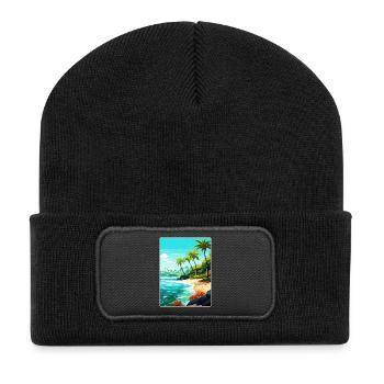 Malediven Süd Aisa Vintage Reiseposter Souvenir - Recycelte Patch Beanie - Schwarz - Vorne