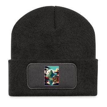 Yangshuo Chine Voyage Affiche Souvenir Peinture WPA - Beanie recyclé à patch - charbon - Devant