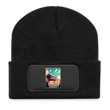 Forbidden China Travel Poster Souvenir Paint WPA - Recycled Patch Beanie - black - Front
