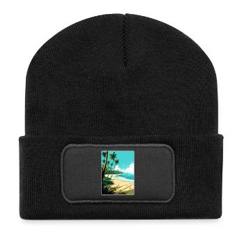 Malediven Süd Aisa Vintage Reiseposter Souvenir - Recycelte Patch Beanie - Schwarz - Vorne