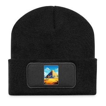 Cairo Egypt Great Pyramids Of Giza Travel Poster - Recycled Patch Beanie - black - Front